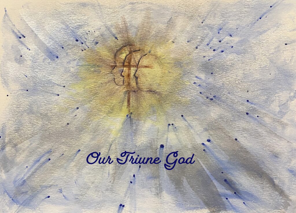 Prophetic picture of three faces representing our Triune God with a cross over them