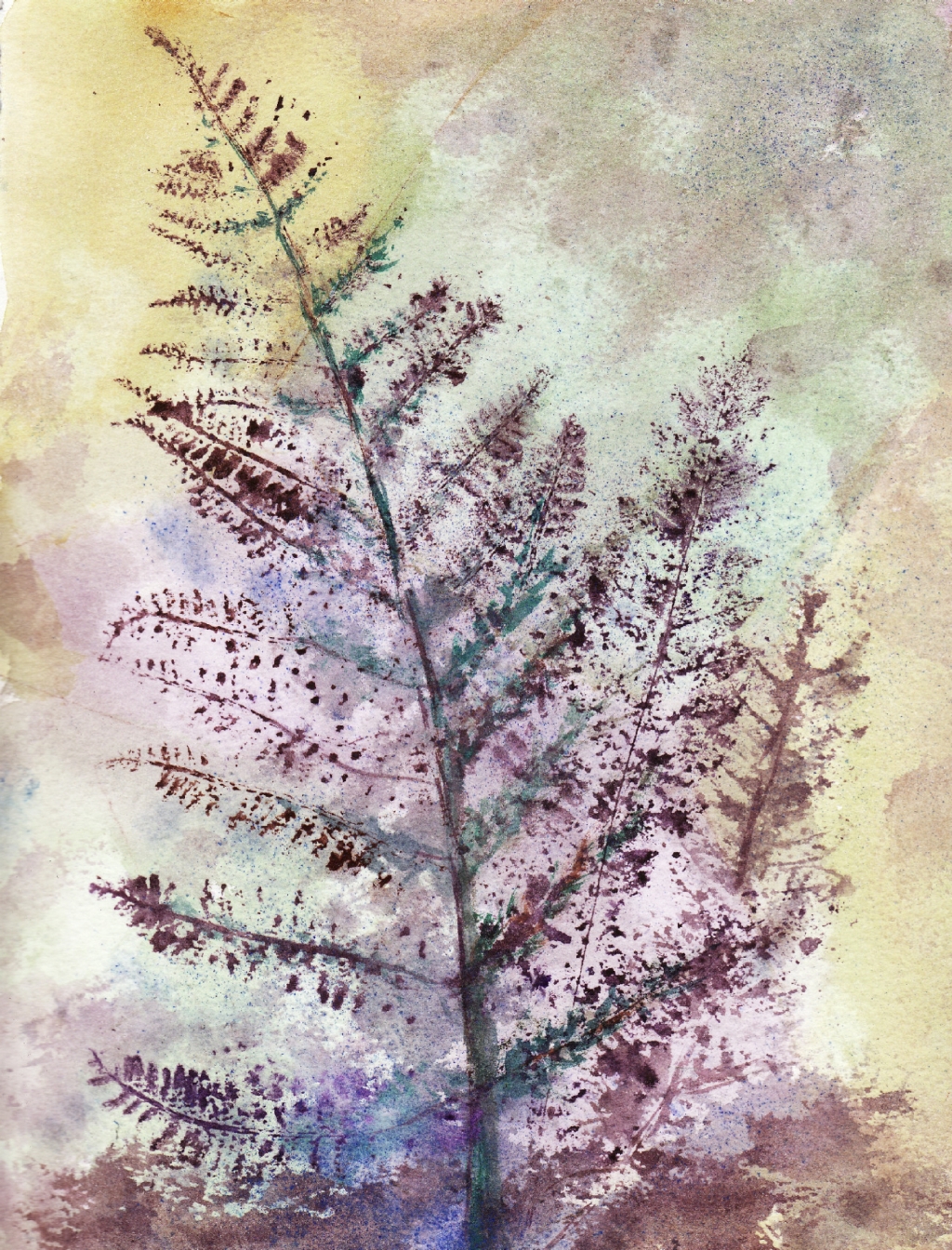 deep purple fern leaf with a multi-colored background